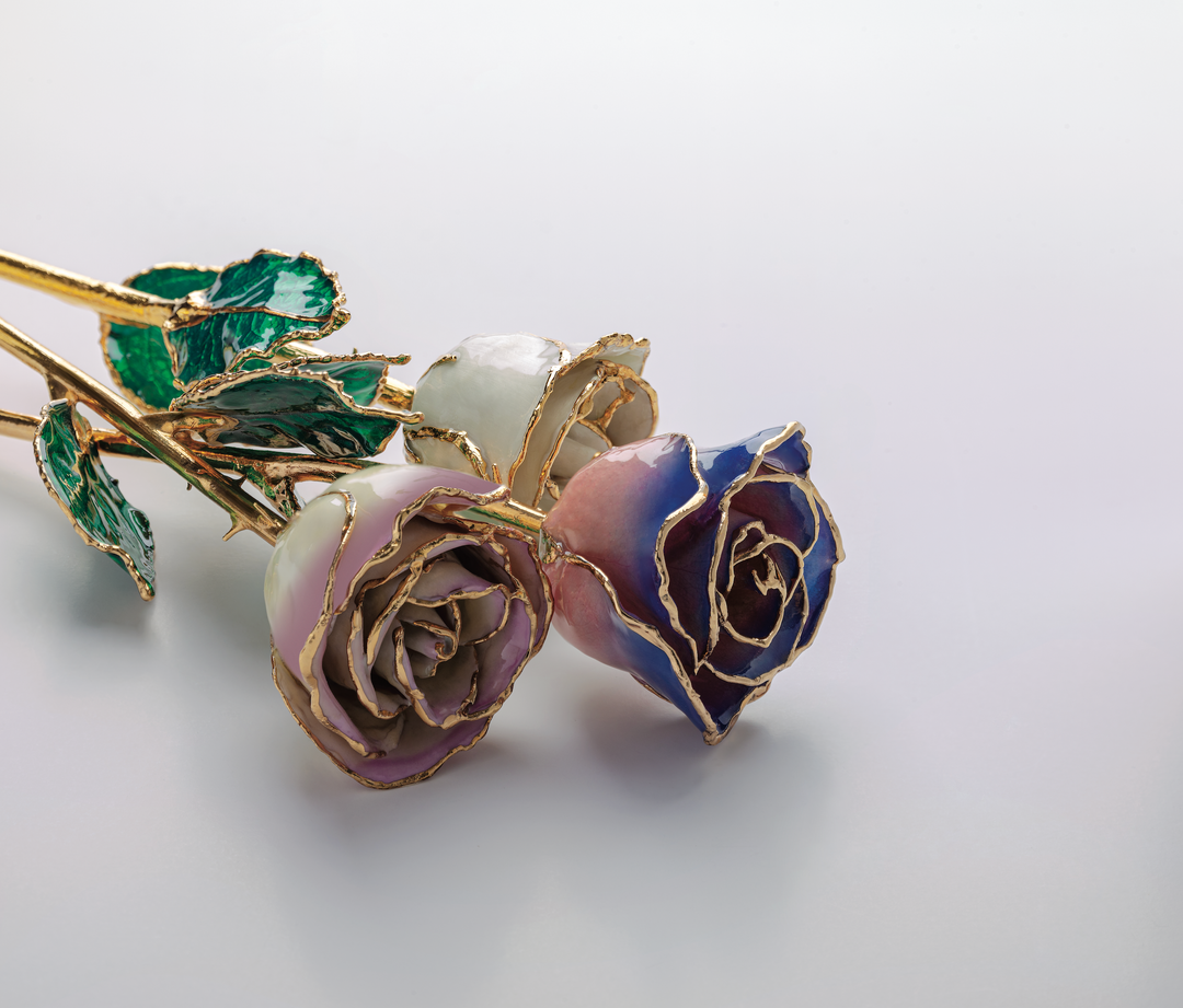 Lacquered real rose with 24-karat gold trim – luxury romantic gift by Couture Jewelry NYC