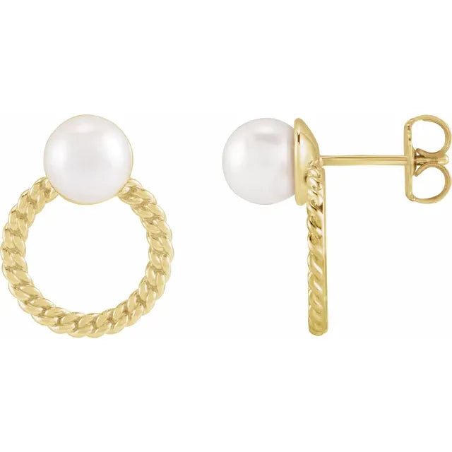 Cultured White Akoya Pearl & Curb Chain Earrings