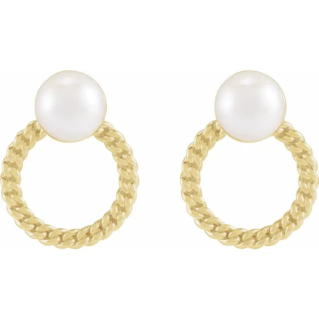 Cultured White Akoya Pearl & Curb Chain Earrings