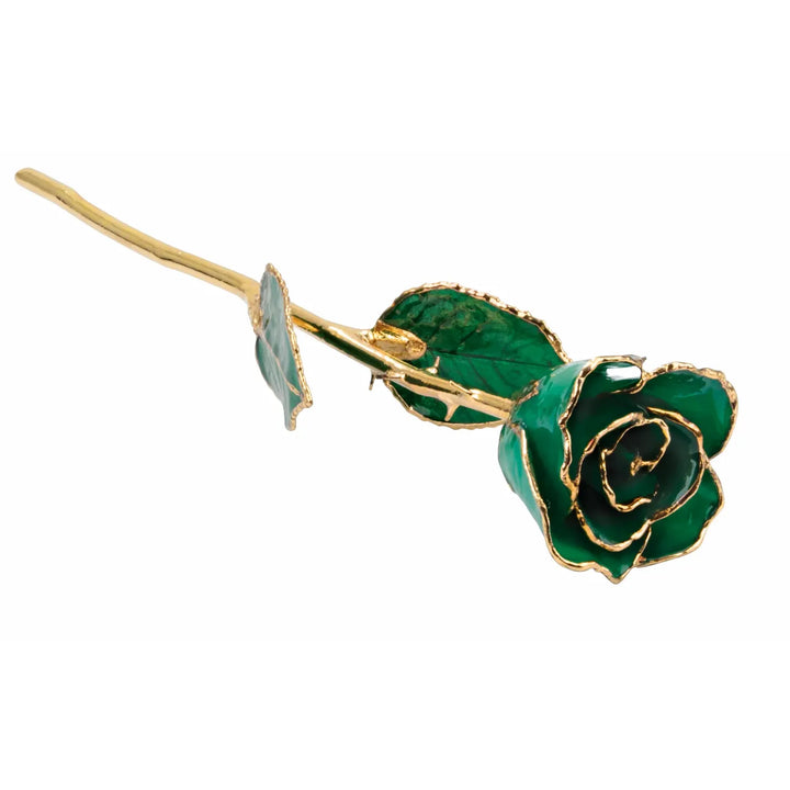 Lacquered Emerald Colored Rose with Gold Trim