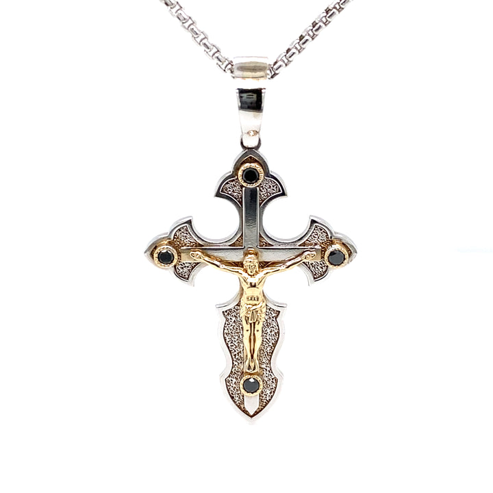 Gold Cross Pendant Necklace with Black Diamonds