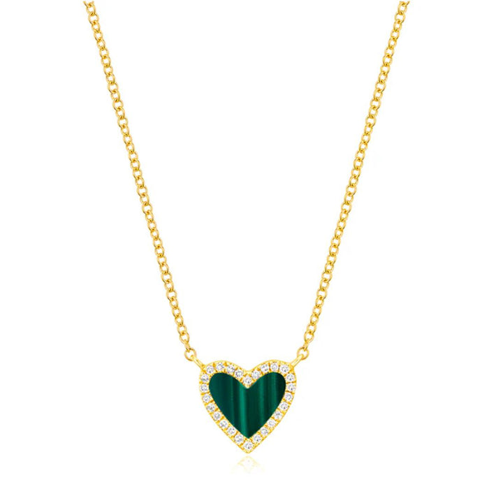 14KY Diamond Malachite Heart Necklace