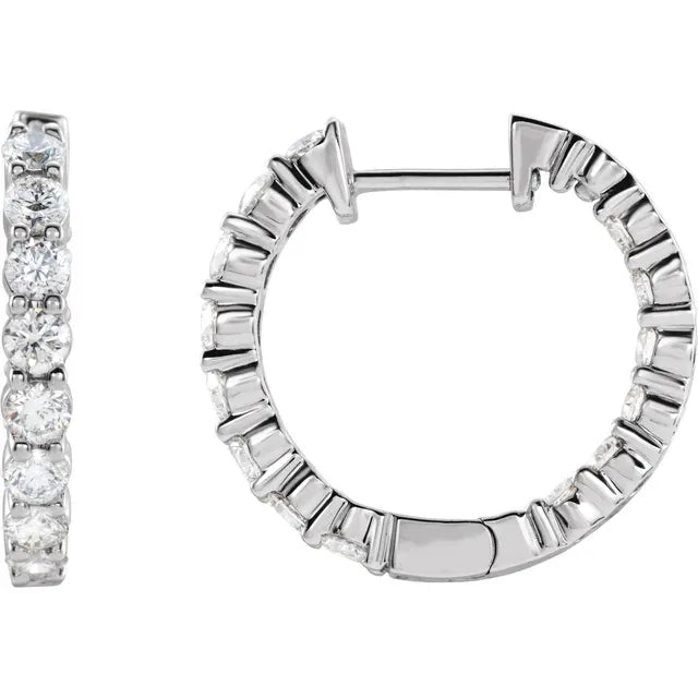 Natural Diamond Inside-Outside Hinged 2 CTW Hoop Earrings