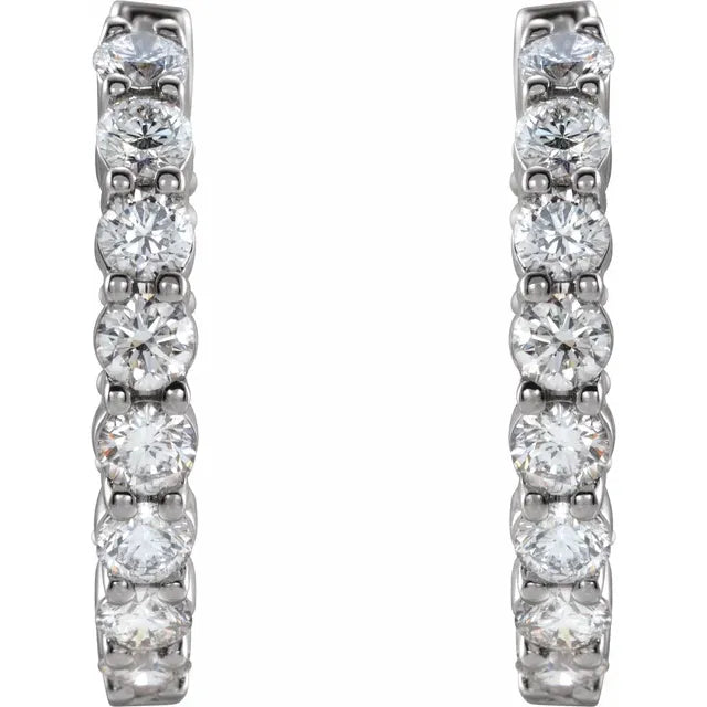 Natural Diamond Inside-Outside Hinged 2 CTW Hoop Earrings