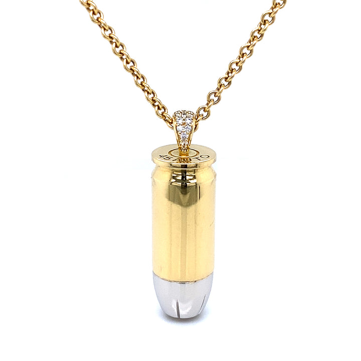 18K Gold and Platinum Bullet Pendant Necklace with Diamonds