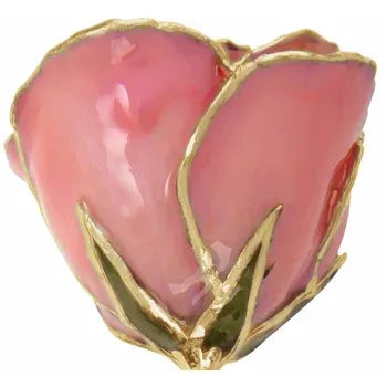 Lacquered Pink Pearl Rose with Gold Trim