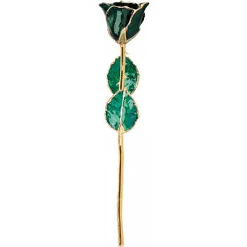 Lacquered Sparkle Emerald Colored Rose with Gold Trim