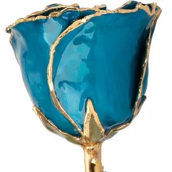 Lacquered Blue Zircon Colored Rose with Gold Trim