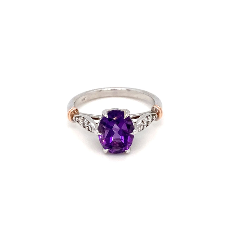 Enchanting 14K White and Rose Gold Amethyst Ring with Diamonds