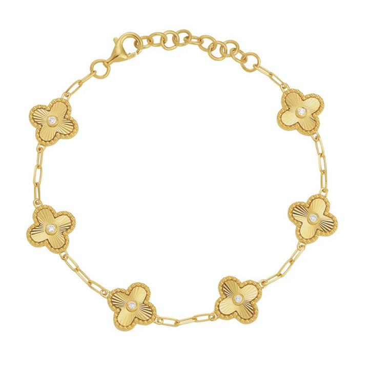 Diamond Accented Fluted Clover Station Bracelet