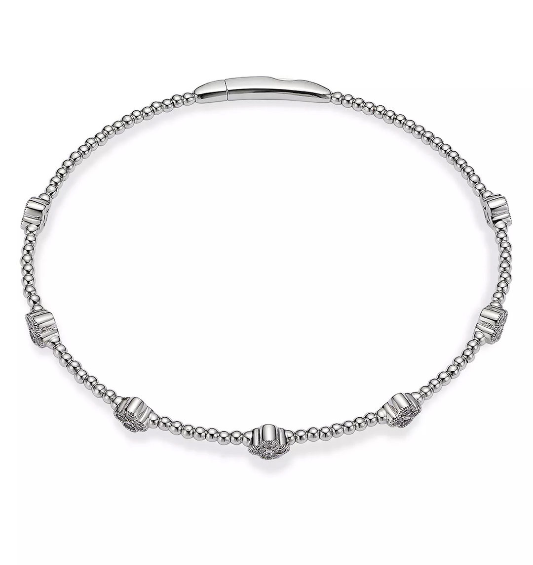 Diamond Cluster Beaded Flexible Bangle Bracelet in 14K White Gold, 0.50 ct. t.w.