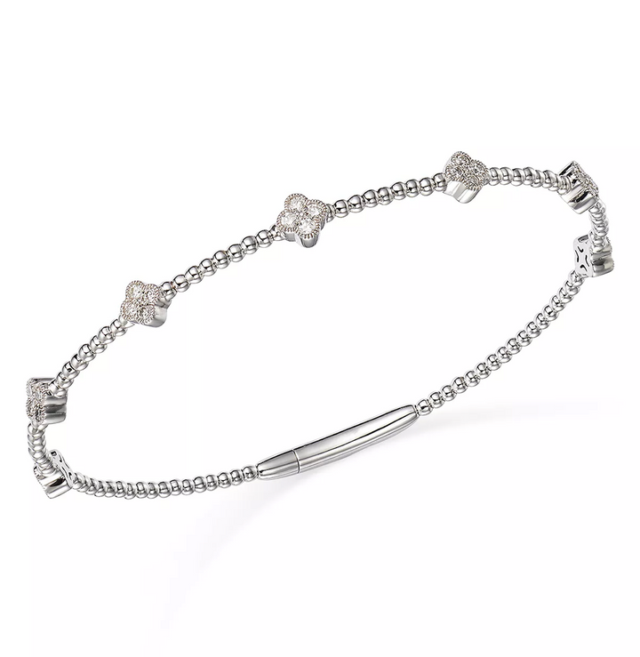 Diamond Cluster Beaded Flexible Bangle Bracelet in 14K White Gold, 0.50 ct. t.w.