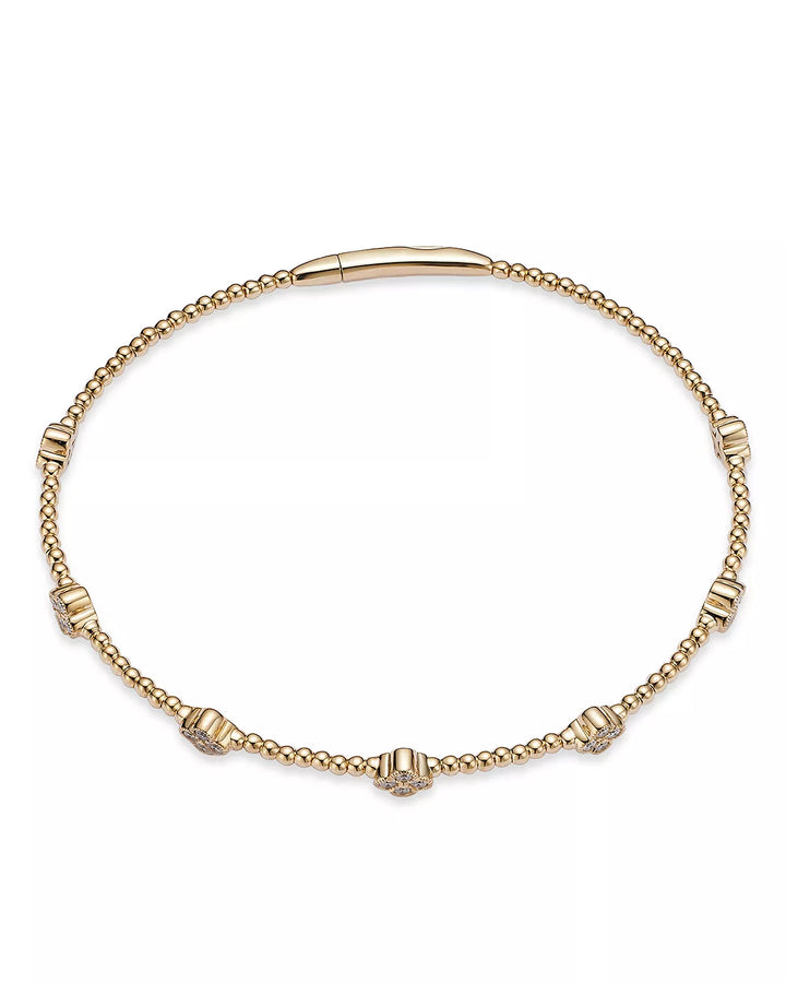 Diamond Cluster Beaded Flexible Bangle Bracelet in 14K Yellow Gold, 0.50 ct. t.w.