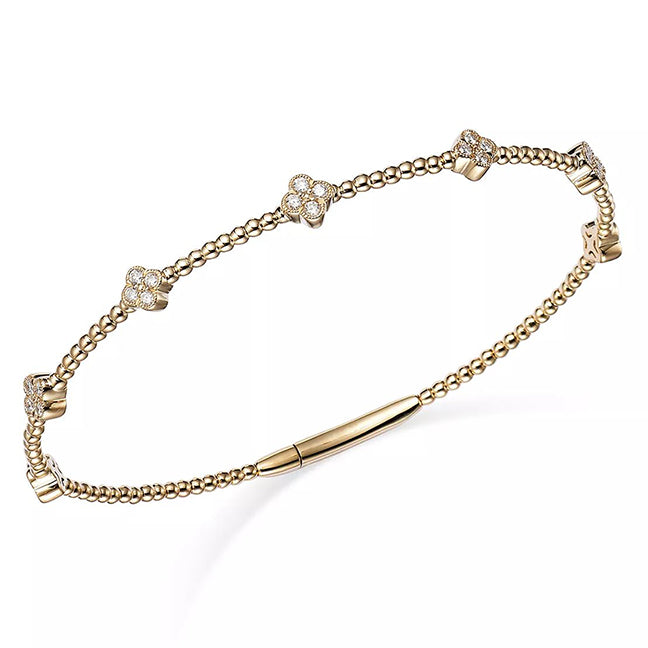 Diamond Cluster Beaded Flexible Bangle Bracelet in 14K Yellow Gold, 0.50 ct. t.w.