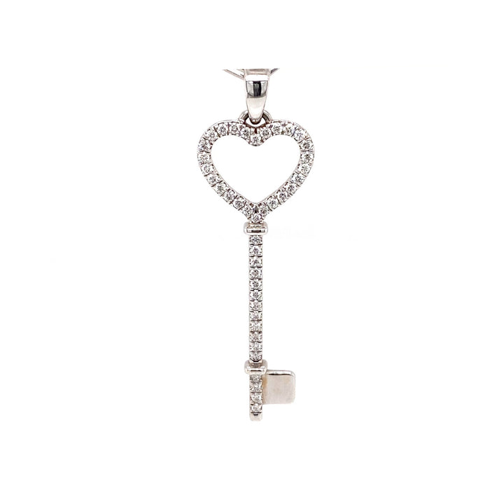 Elegant 18K Gold Diamond Heart Key Pendant