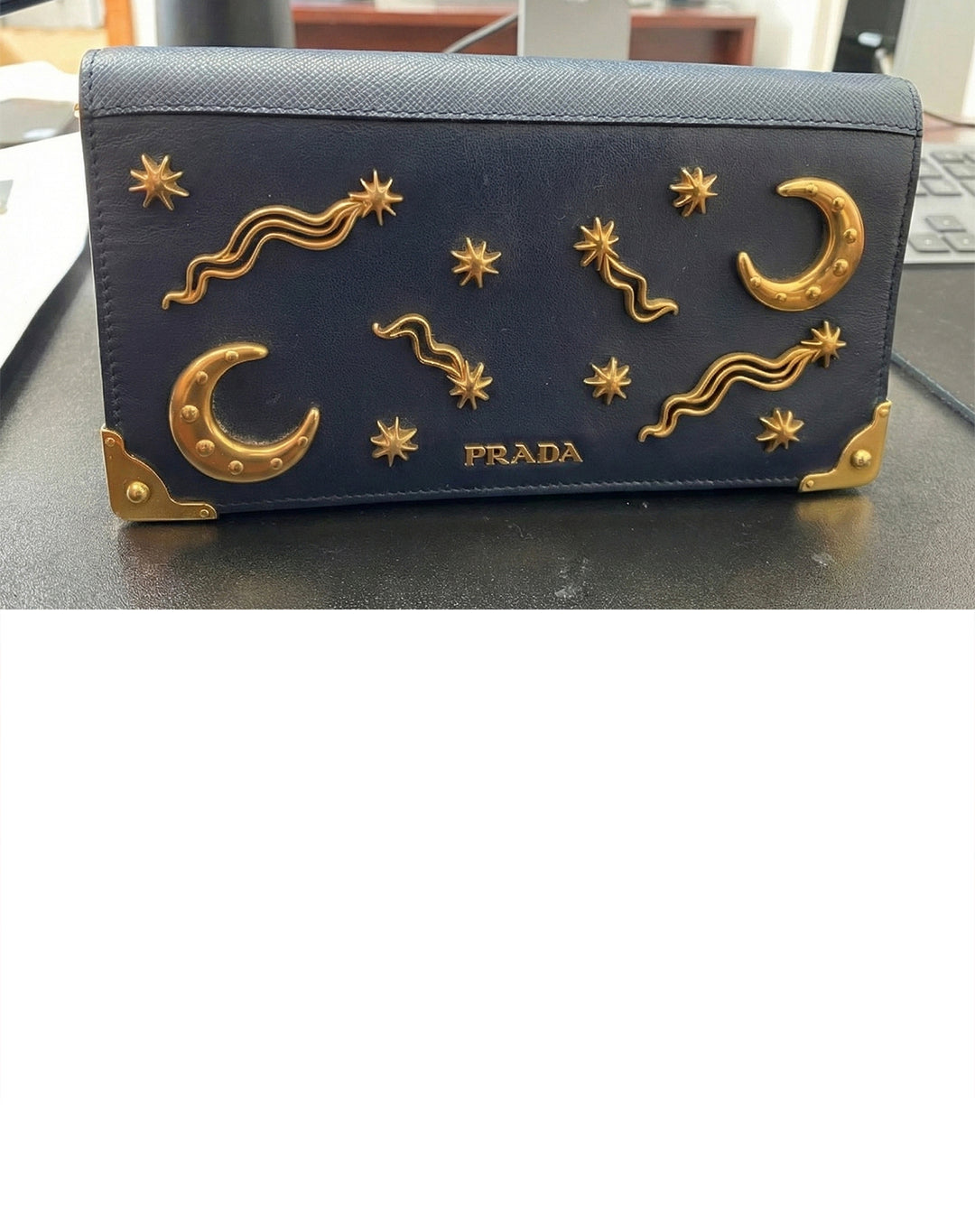 Vintage Prada handbag restoration featuring custom gold comet hardware replicated and cast by Couture Jewelry NYC