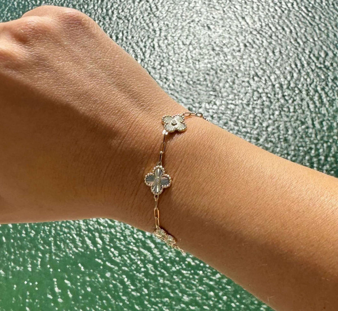 Diamond Accented Fluted Clover Station Bracelet