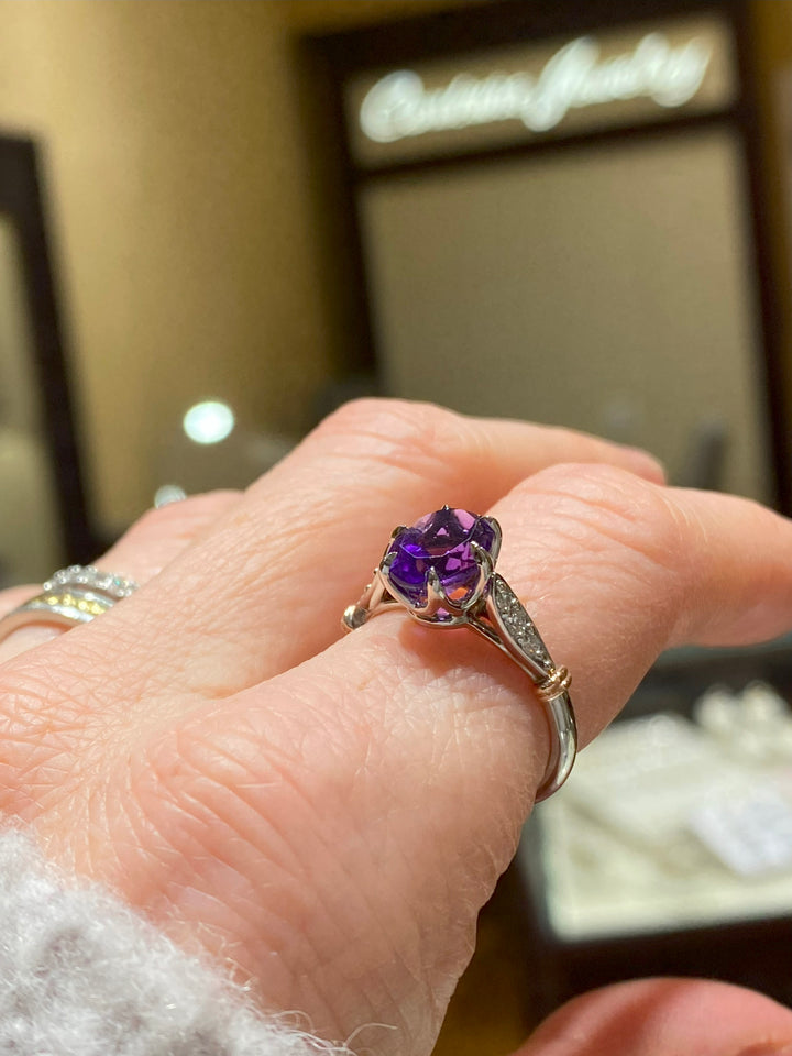 Enchanting 14K White and Rose Gold Amethyst Ring with Diamonds