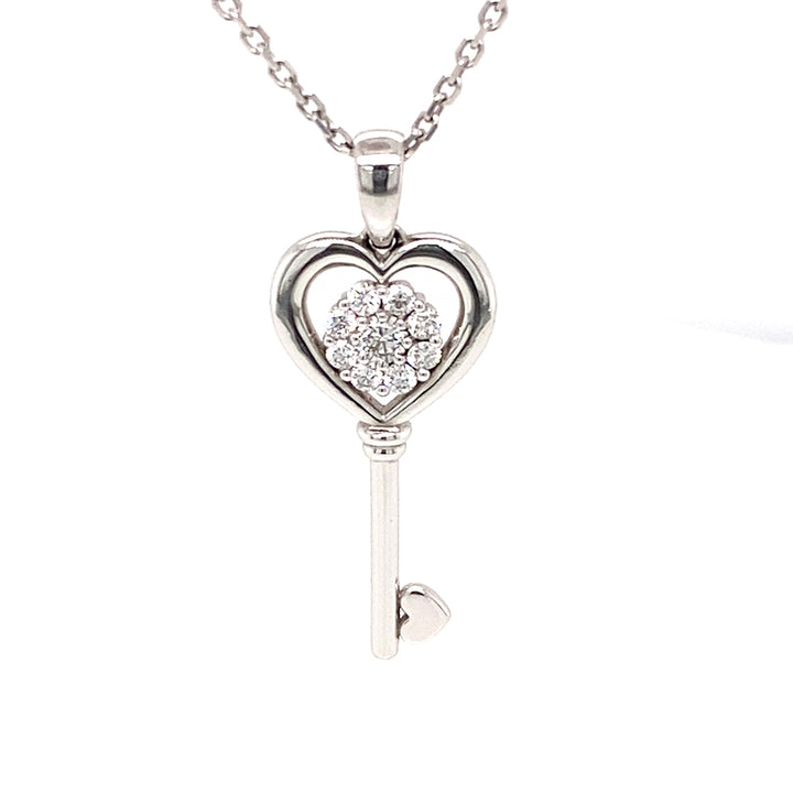 Heart-Shaped 18K Gold Diamond Cluster Key Pendant