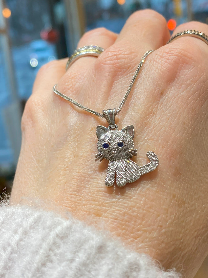 Purr-fectly Adorable 14K White Gold Kitty Pendant Necklace