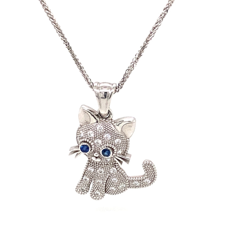 Purr-fectly Adorable 14K White Gold Kitty Pendant Necklace