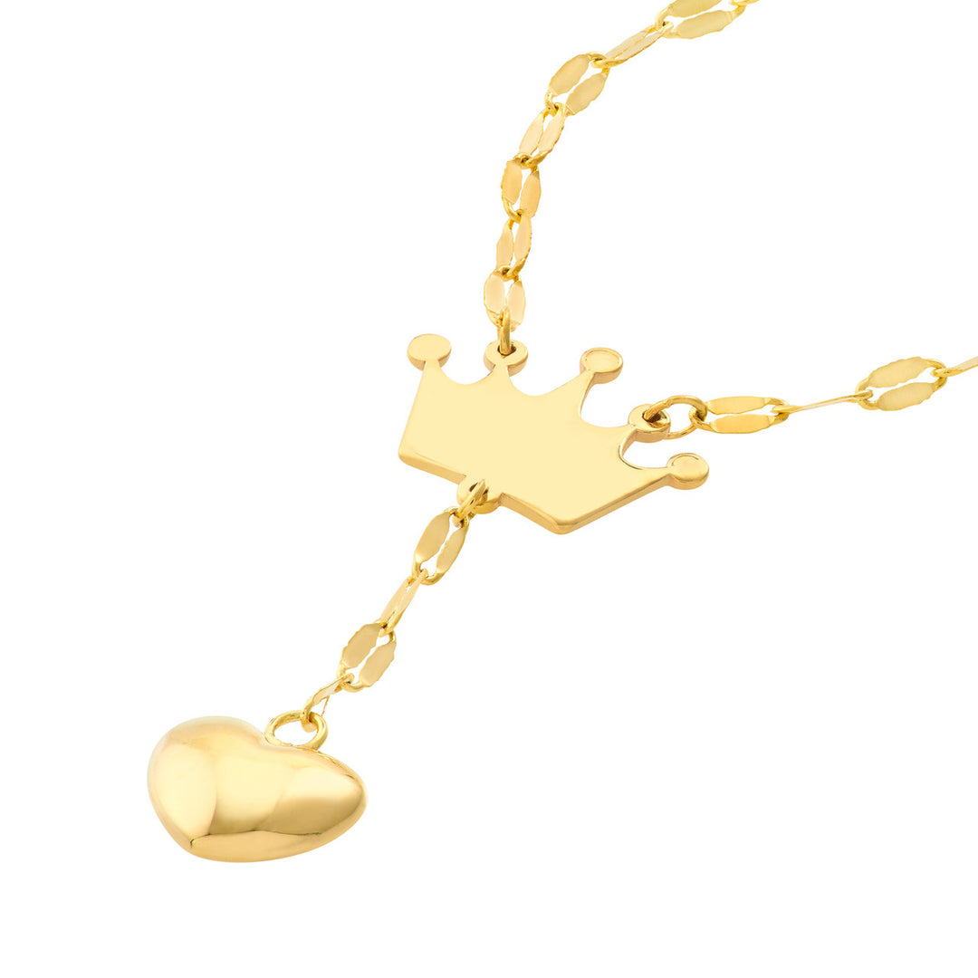 Adj. Puffed Crown & Heart Drop Baby Necklace