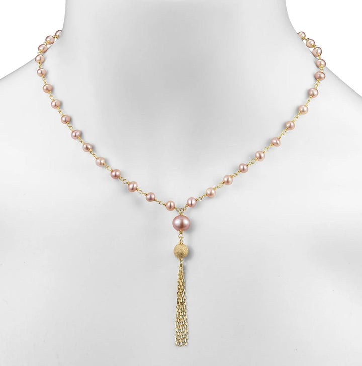 Natural Pink Pearl Gold Fringe Necklace