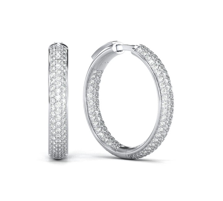 2CTW Double Sided 3 Row Natural Diamond Inside-Outside Hoops Earrings