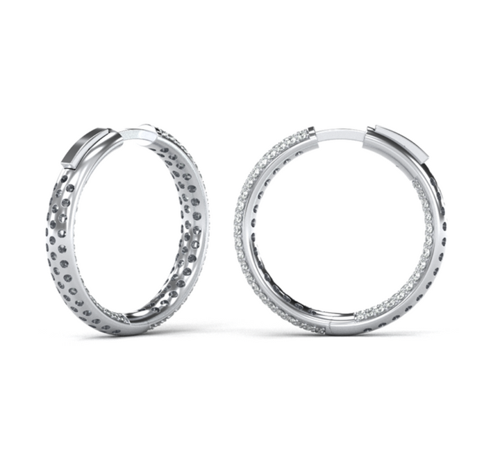 2CTW Double Sided 3 Row Natural Diamond Inside-Outside Hoops Earrings