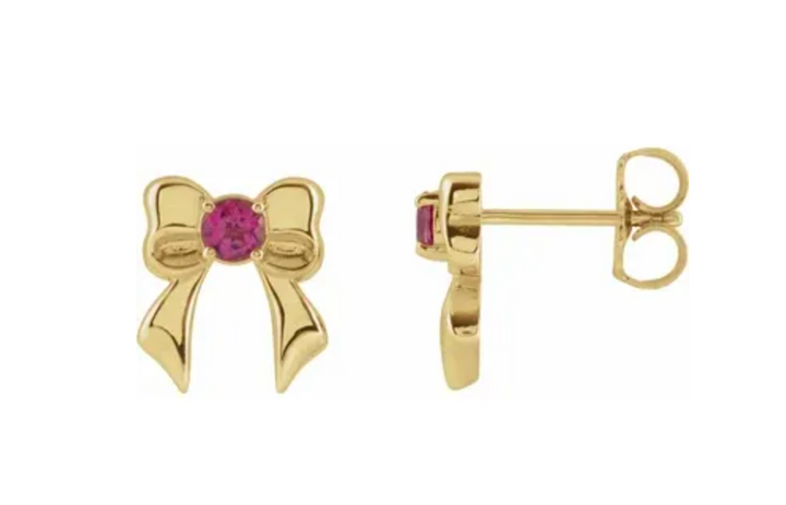 Pink Tourmaline Bow Stud Earrings, 14K Yellow