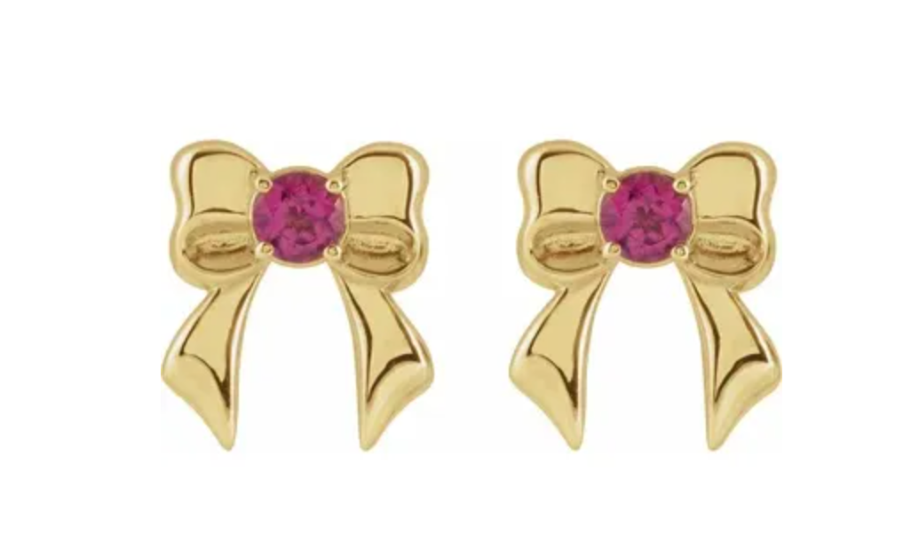 Pink Tourmaline Bow Stud Earrings, 14K Yellow