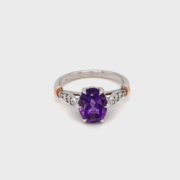 Enchanting 14K White and Rose Gold Amethyst Ring with Diamonds