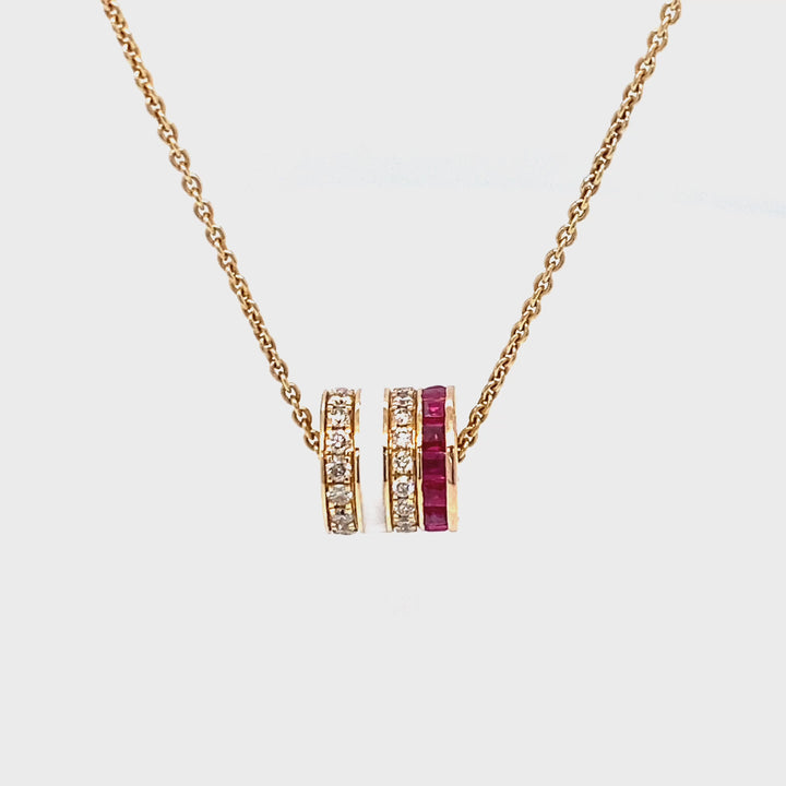 Red & White Sapphire Diamond Pendant Necklace in 14K Yellow Gold, 0.31 ct. t.w.