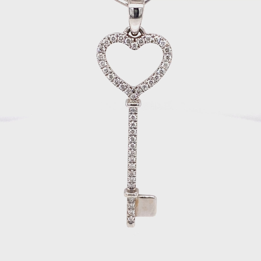 Elegant 18K Gold Diamond Heart Key Pendant