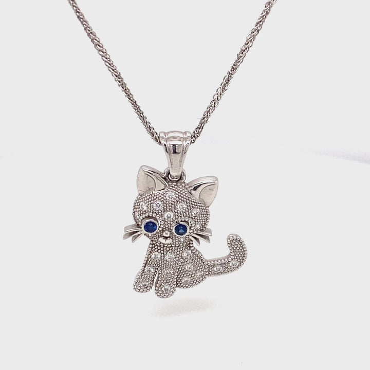 Purr-fectly Adorable 14K White Gold Kitty Pendant Necklace