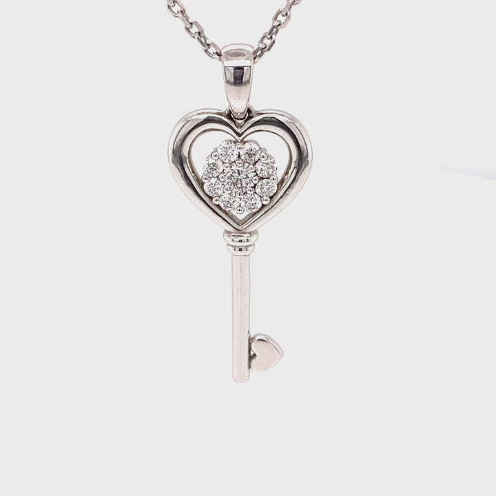 Heart-Shaped 18K Gold Diamond Cluster Key Pendant