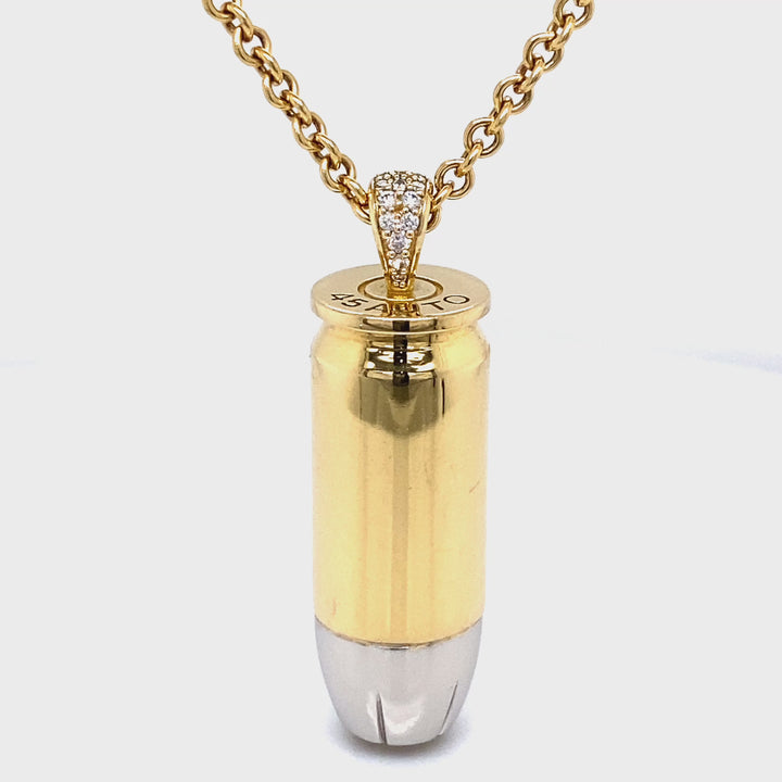 18K Gold and Platinum Bullet Pendant Necklace with Diamonds