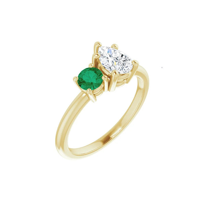 Natural Round Emerald & Par Shape Diamond Stackable Ring