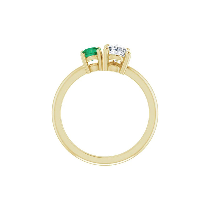 Natural Round Emerald & Par Shape Diamond Stackable Ring