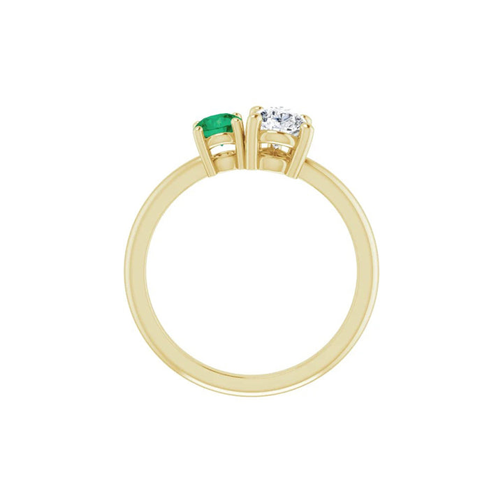 Natural Round Emerald & Par Shape Diamond Stackable Ring