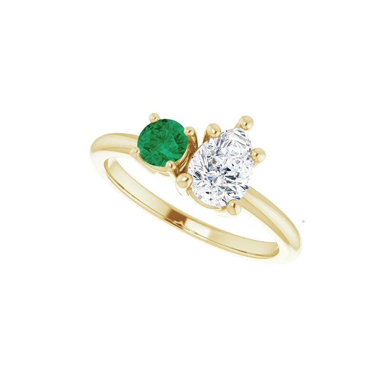 Natural Round Emerald & Par Shape Diamond Stackable Ring