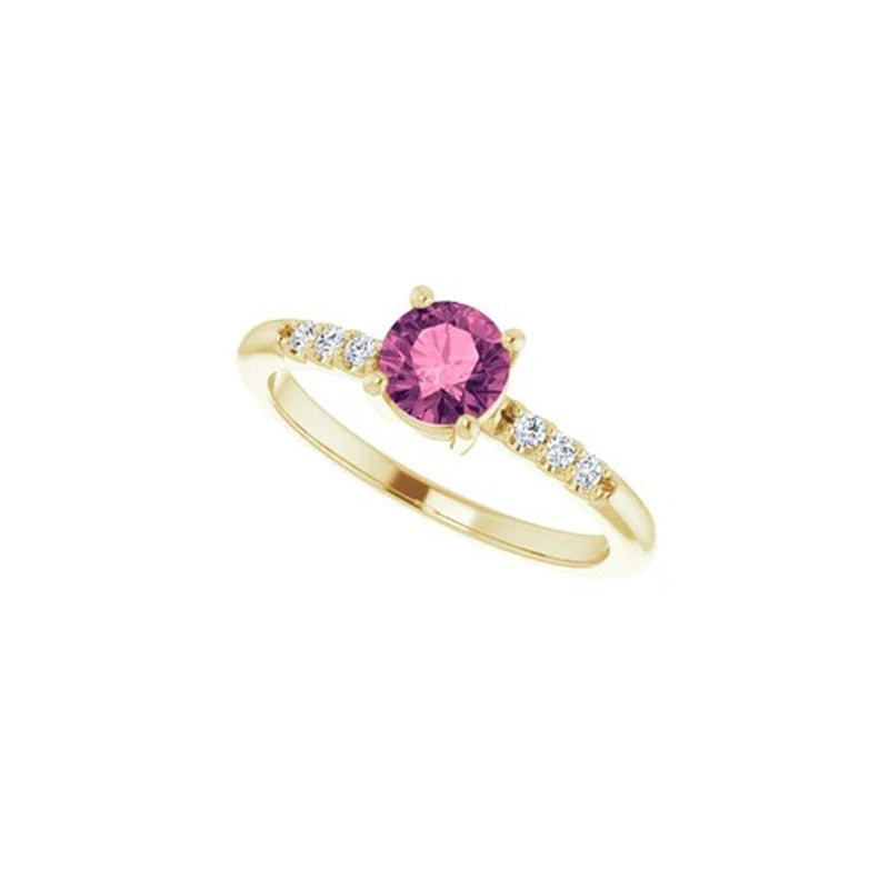 Round Pink Tourmaline with Diamonds Ring