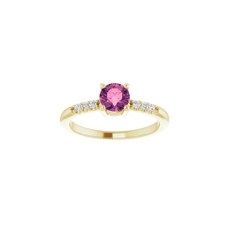 Round Pink Tourmaline with Diamonds Ring