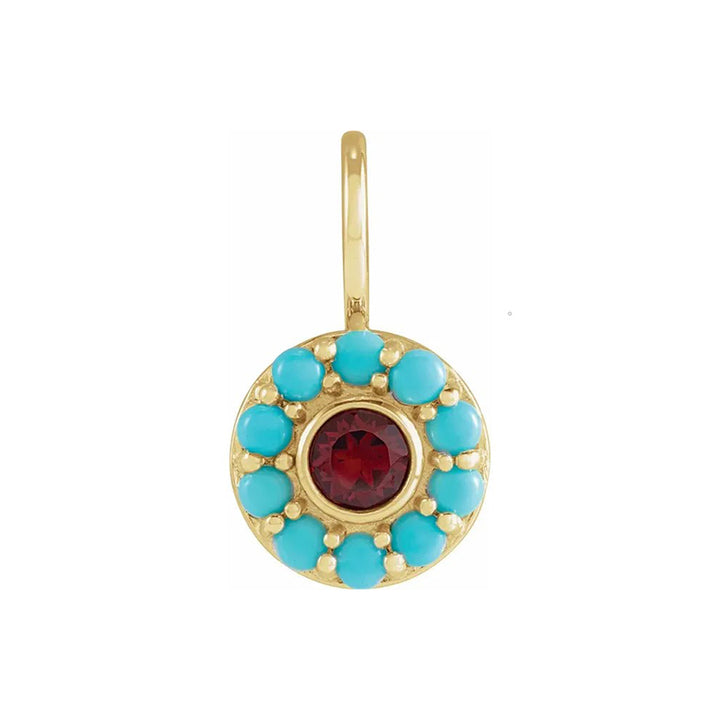 Natural Mozambique Garnet & Natural Turquoise Halo-Style Charm/Pendant