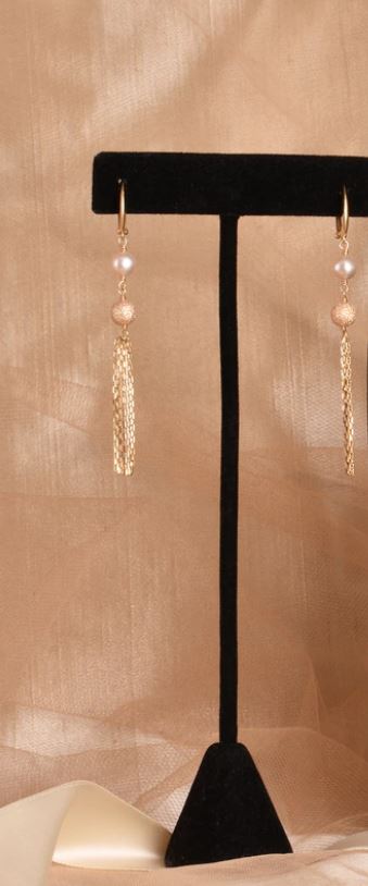 Natural Pink Pearl Gold Fringe Hoop Earrings