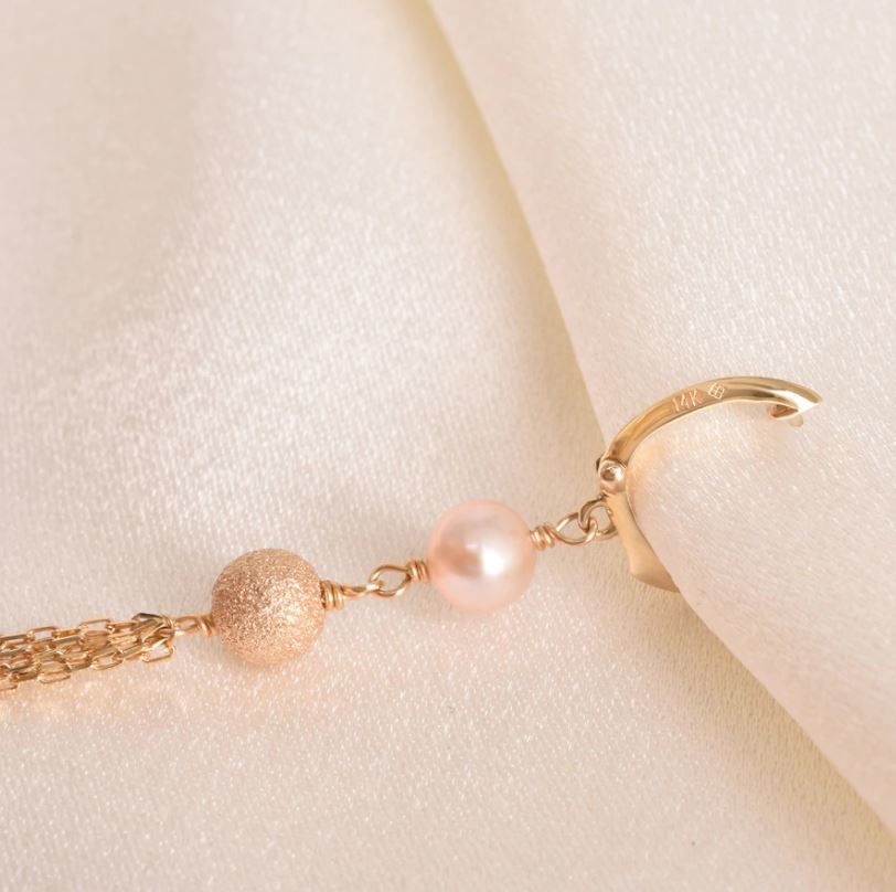 Natural Pink Pearl Gold Fringe Hoop Earrings