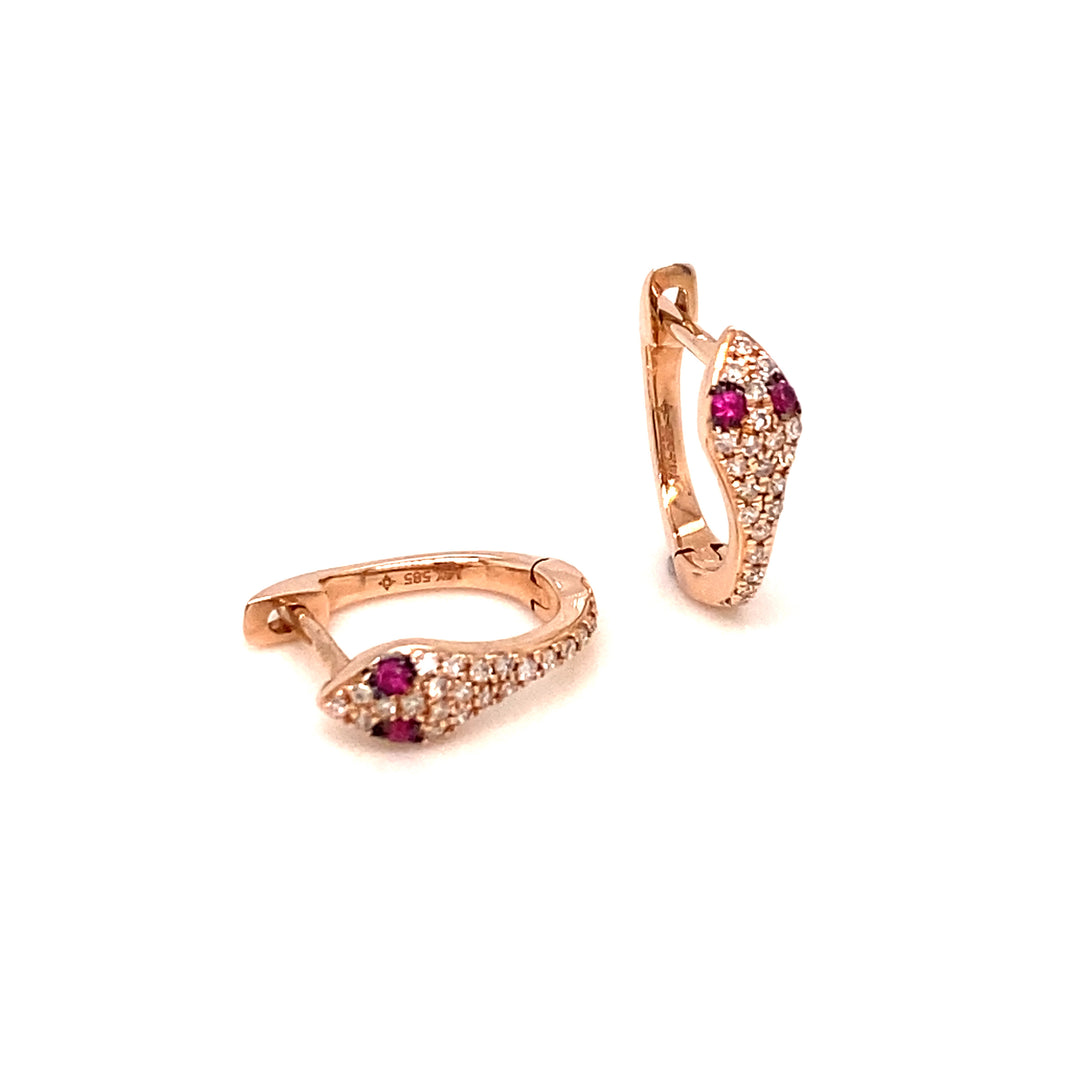 Ruby Diamond Snake Huggie Earrings