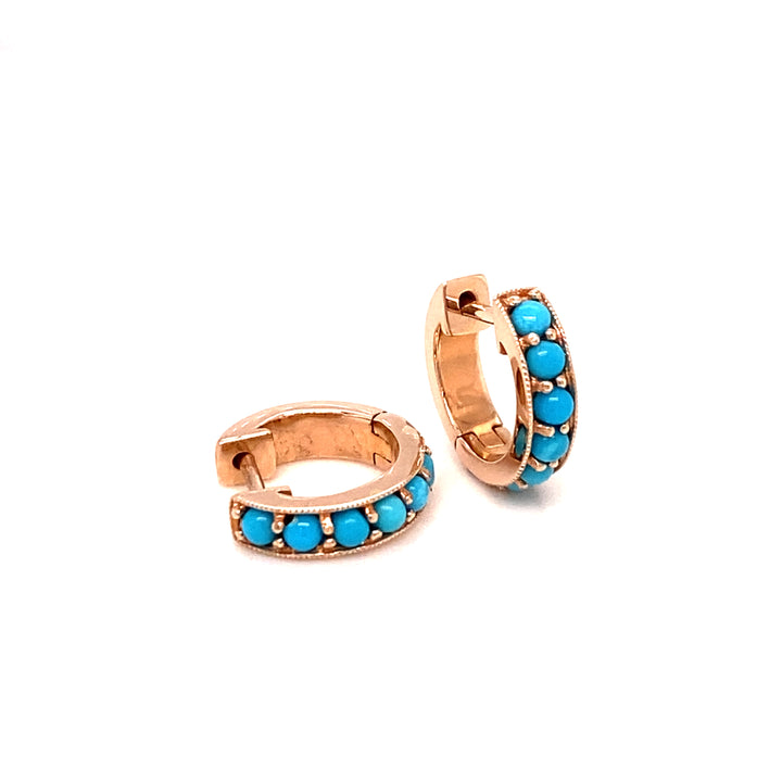 14K Rose Gold Turquoise Huggie Earrings