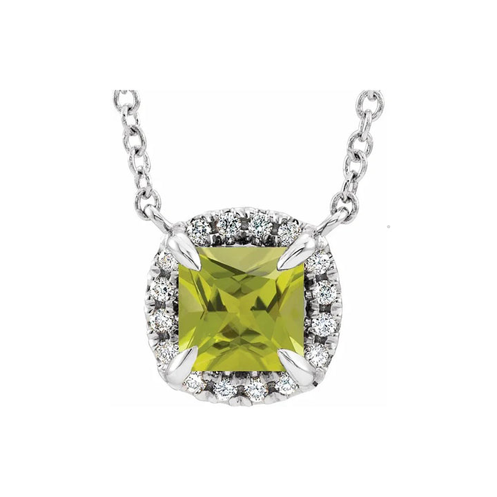 Natural Square Peridot and .05 CTW Natural Diamond Necklace