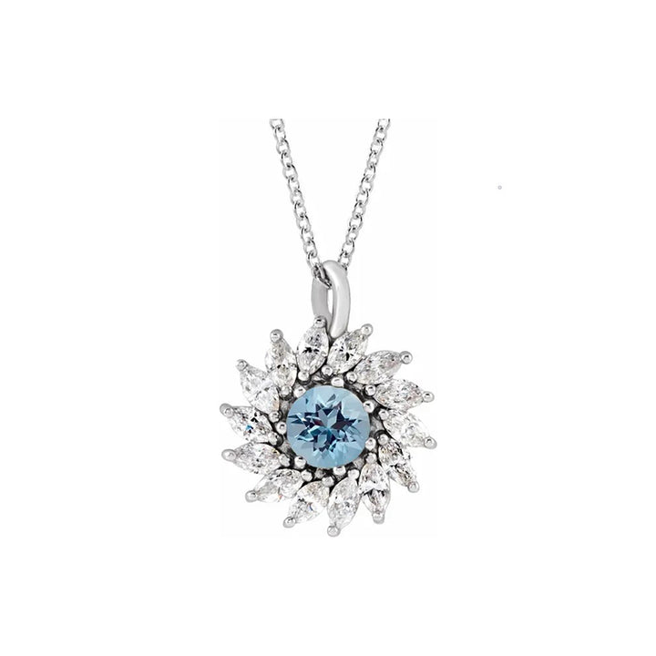 Natural Aquamarine & Natural Diamond Halo-Style Necklace